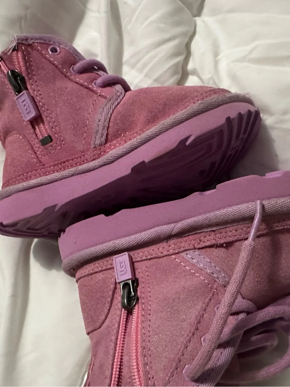 UGG Pink Suede Kids Boots with Character Patch